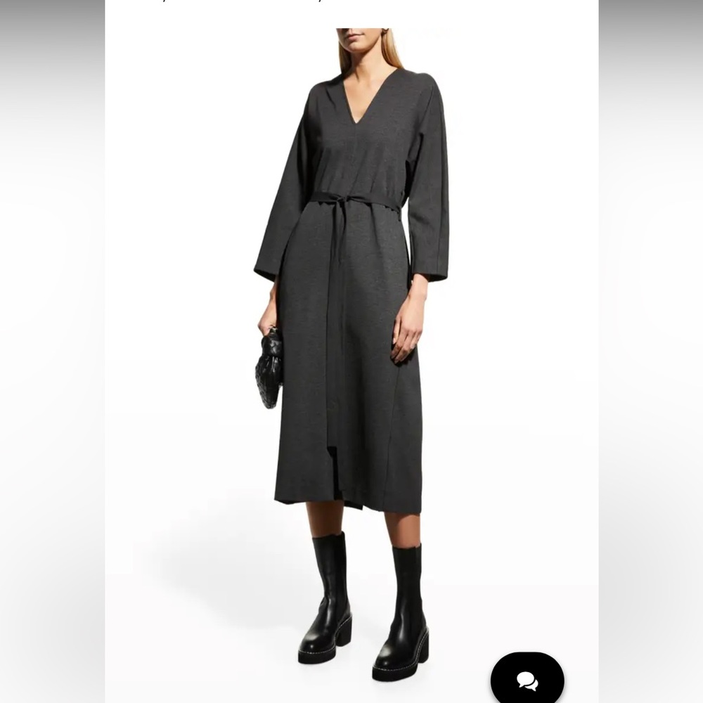 Meimej Italian brand oversized Belted V-Neck Jersey Midi Dress . Charcoal grey